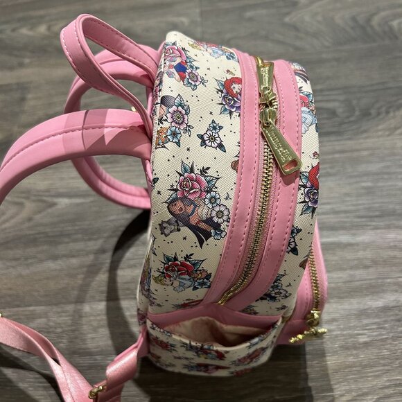 NWOT Loungefly Disney Princess Floral Tattoo Mini Backpack Roses Pink Limited - Picture 9 of 16